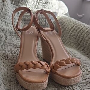Braided Tan Wedge Sandals